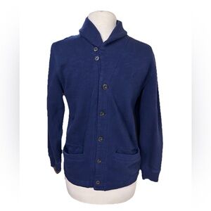 Polo Ralph Lauren Cardigan Boy L Blue Shawl Collar Fisherman Sweater Grandpacore